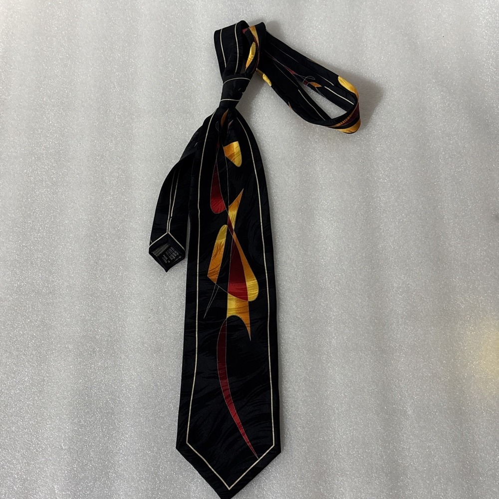 Valerio Garati Men's Silk Gold Red‎ Black  Geometric Art Tie